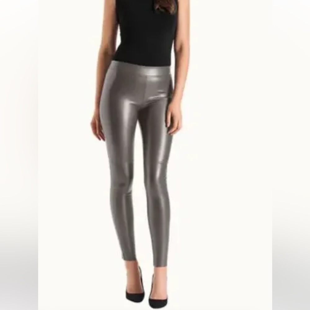 NWT Wolford Estella Faux Leather Leggings in Office Grey (Deep Charcoal Grey)